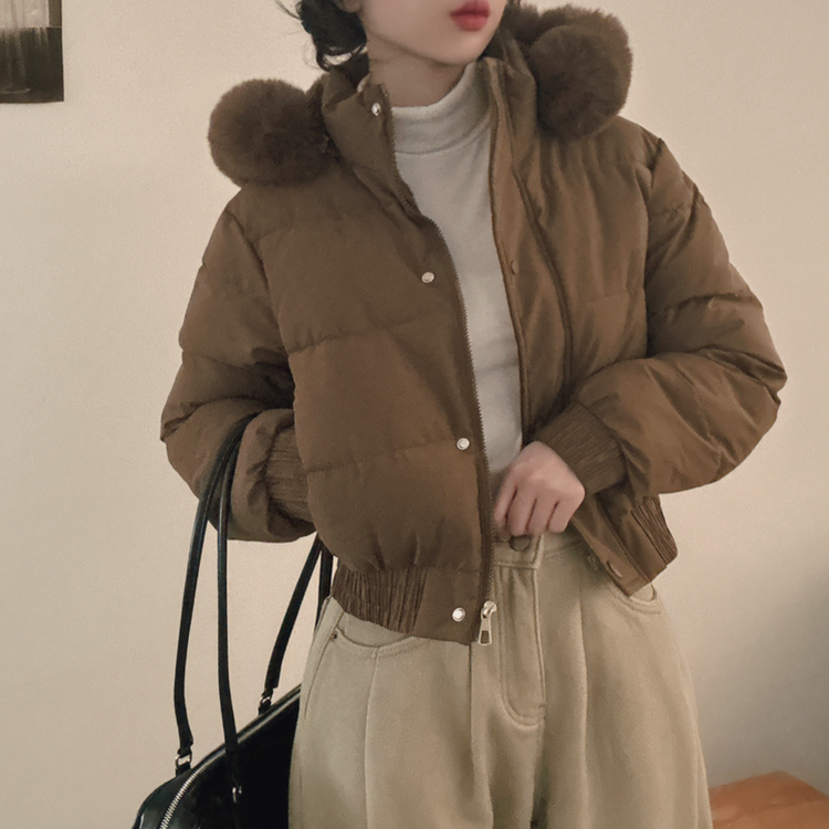 ファーフードショートダウン BROWN