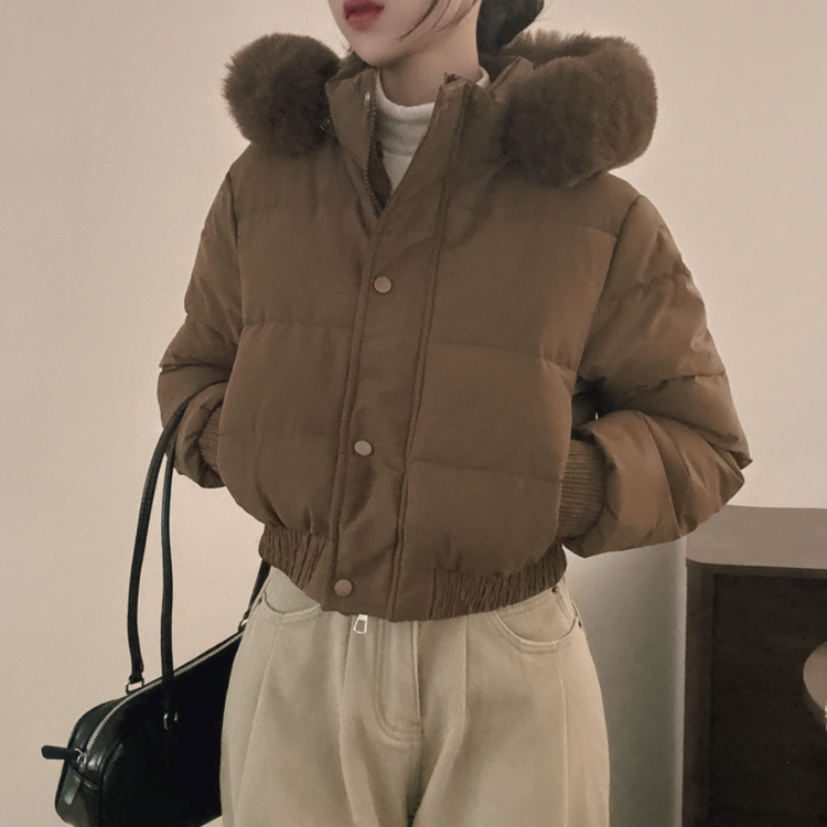 ファーフードショートダウン BROWN