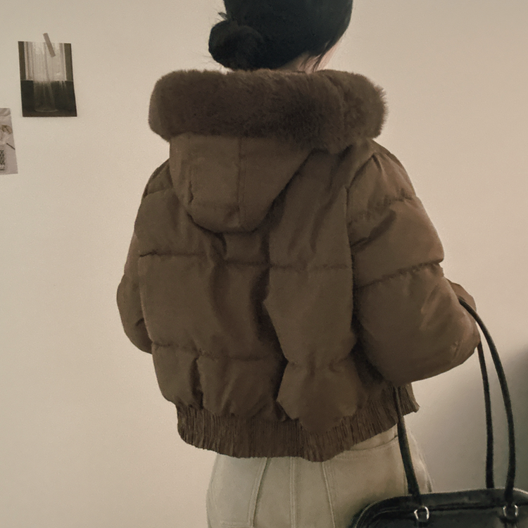 ファーフードショートダウン BROWN