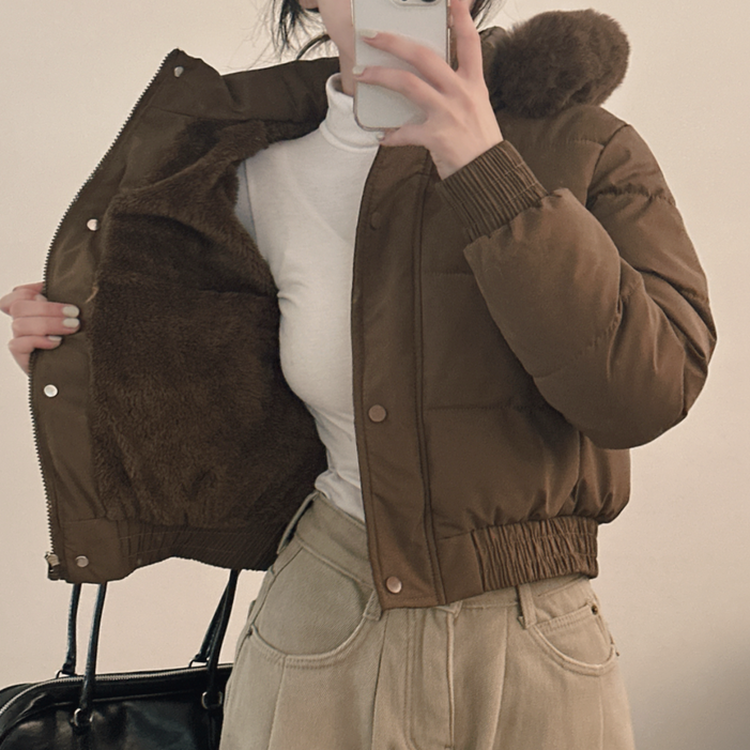 ファーフードショートダウン BROWN