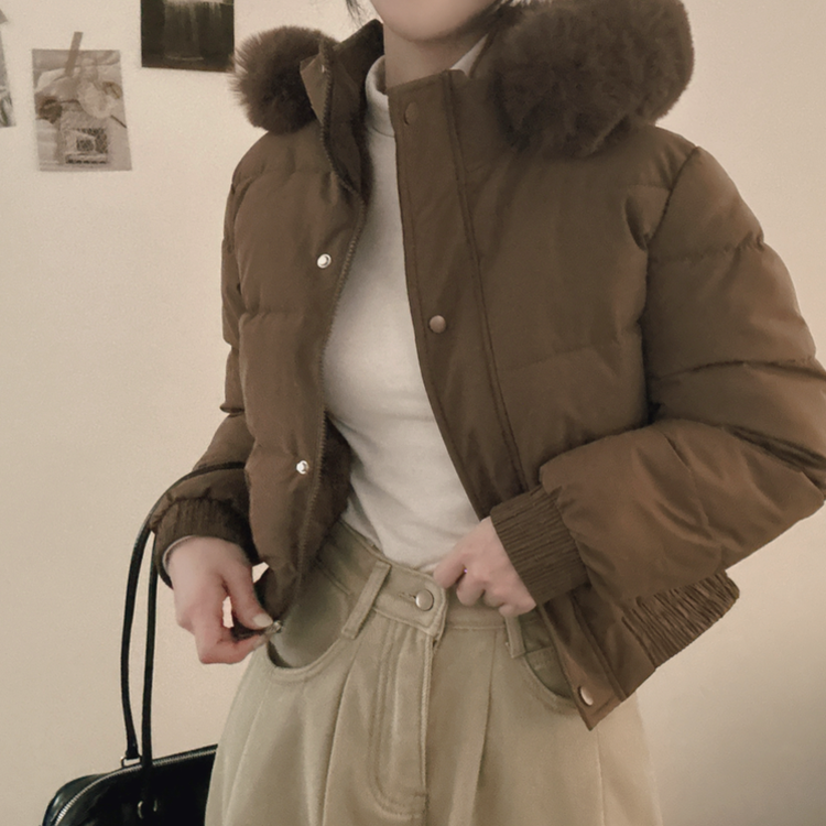 ファーフードショートダウン BROWN