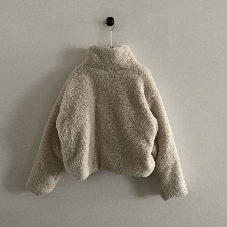 헤비 양털 뽀글이 하이넥 크롭패딩 집업