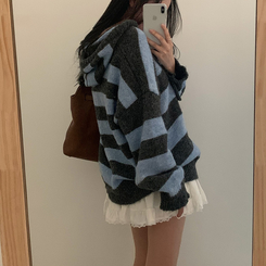 オーシャンストライプパーカーニット BLUE