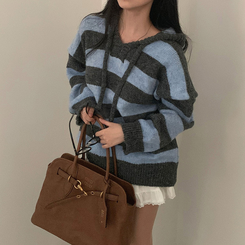 オーシャンストライプパーカーニット BLUE