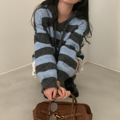 オーシャンストライプパーカーニット BLUE