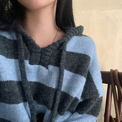 オーシャンストライプパーカーニット BLUE