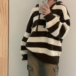 オーシャンストライプパーカーニット IVORY