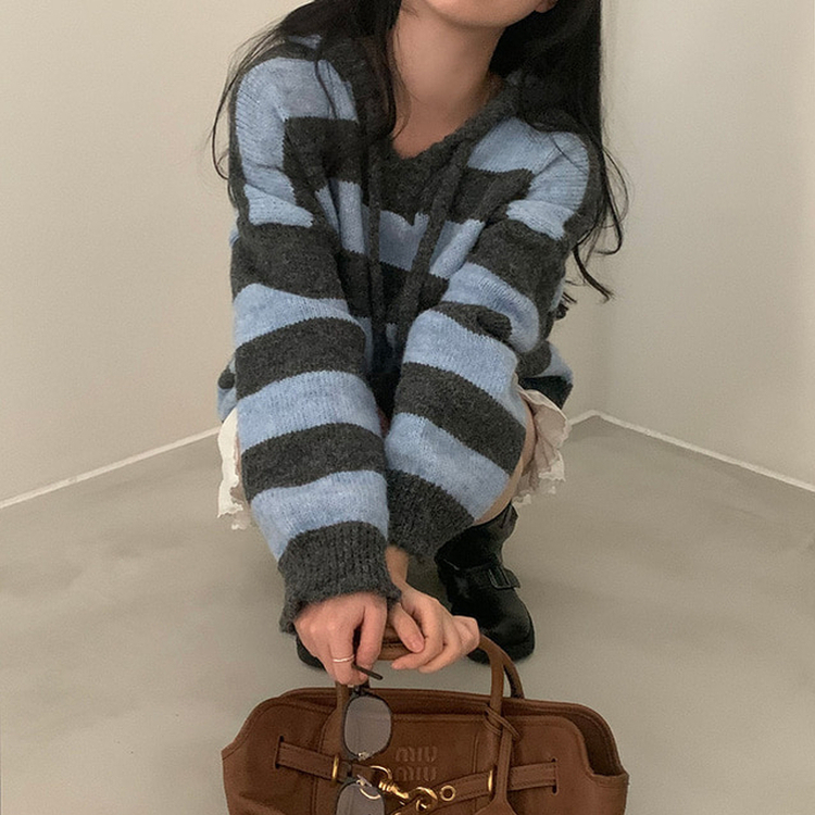 オーシャンストライプパーカーニット BLUE