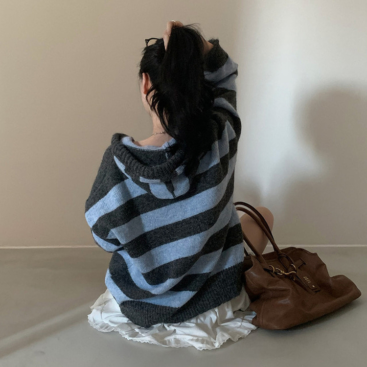 オーシャンストライプパーカーニット BLUE