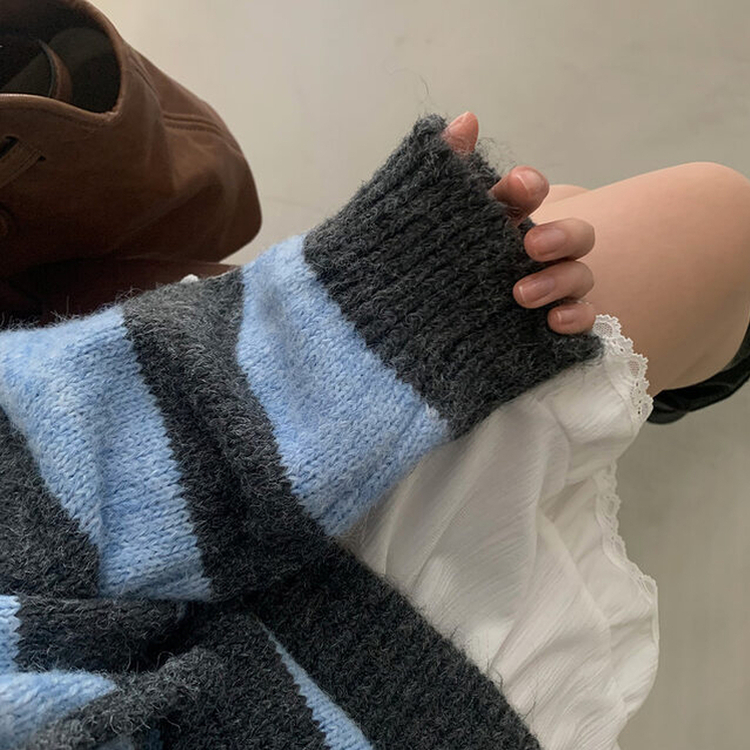 オーシャンストライプパーカーニット BLUE