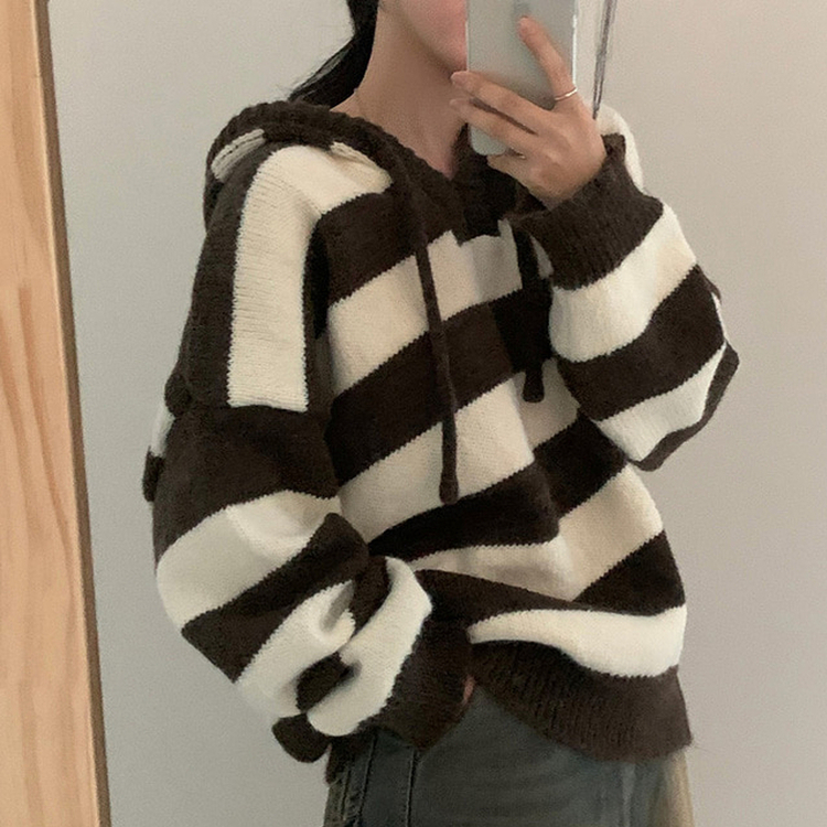 オーシャンストライプパーカーニット IVORY