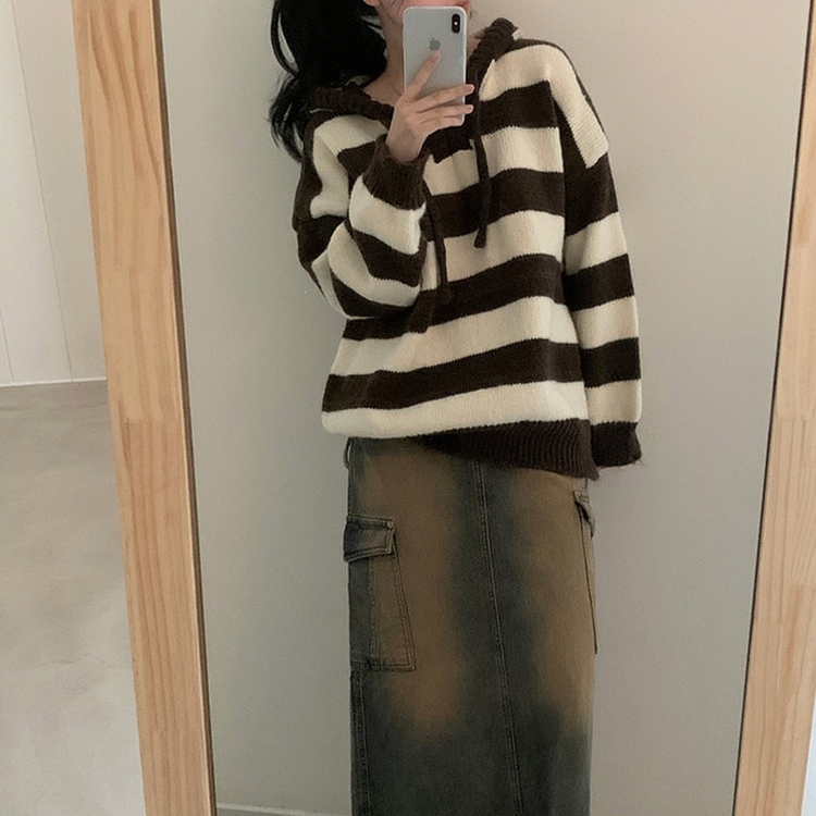 オーシャンストライプパーカーニット IVORY