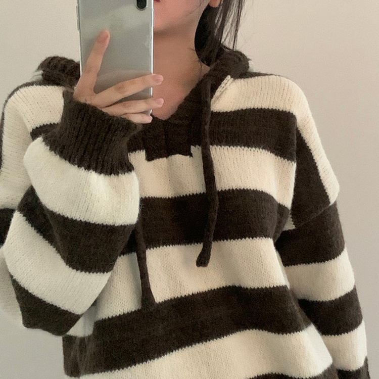 オーシャンストライプパーカーニット IVORY