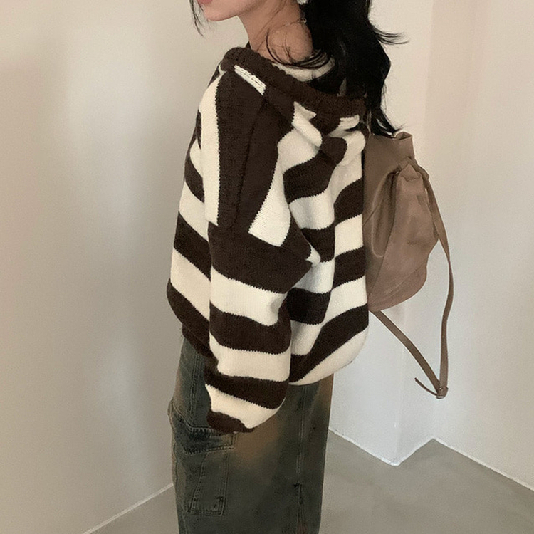 オーシャンストライプパーカーニット IVORY