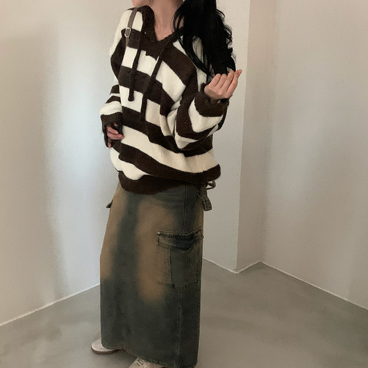 オーシャンストライプパーカーニット IVORY