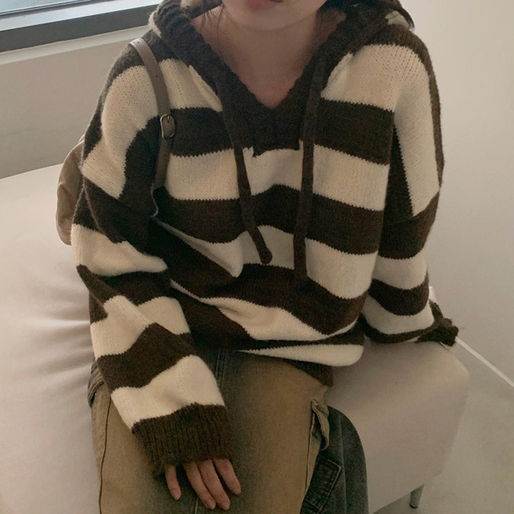 オーシャンストライプパーカーニット IVORY