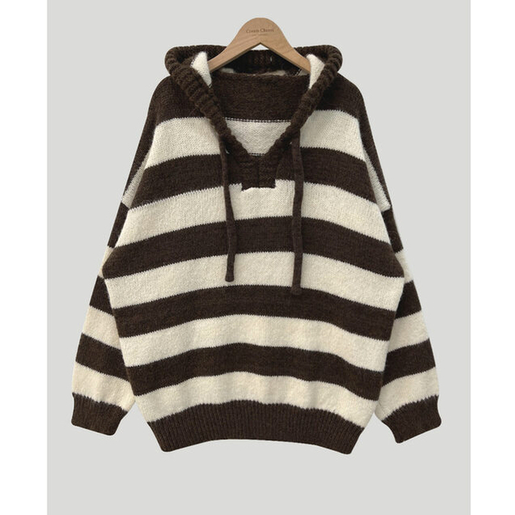 オーシャンストライプパーカーニット