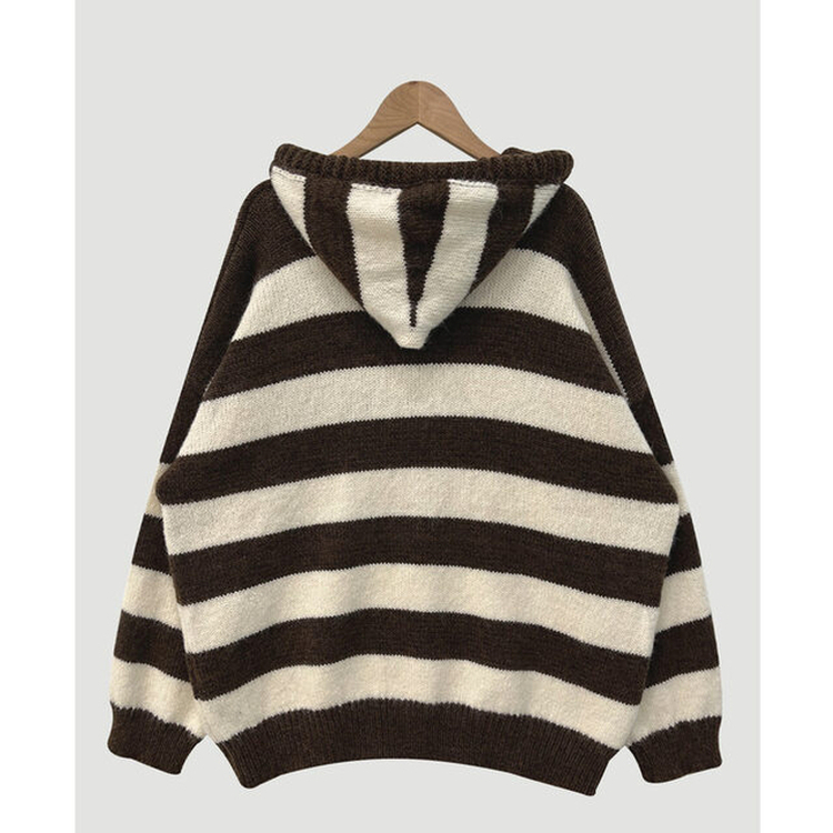 オーシャンストライプパーカーニット