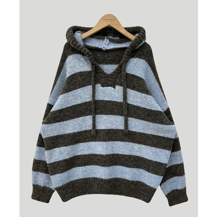 オーシャンストライプパーカーニット