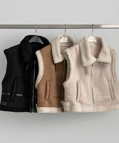 전체 양털기모 하이넥 버클 무스탕 조끼 베스트