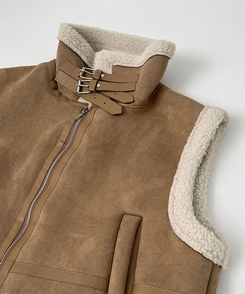 전체 양털기모 하이넥 버클 무스탕 조끼 베스트