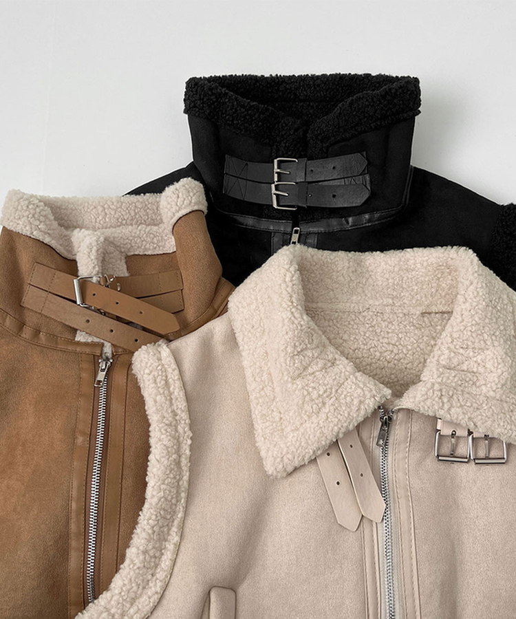 전체 양털기모 하이넥 버클 무스탕 조끼 베스트