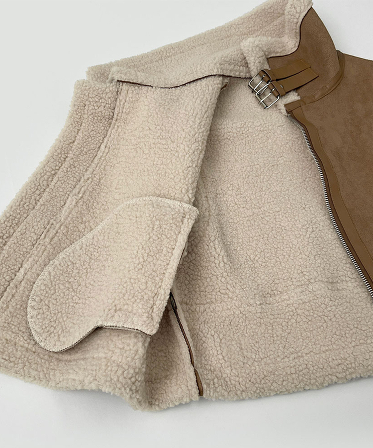 전체 양털기모 하이넥 버클 무스탕 조끼 베스트