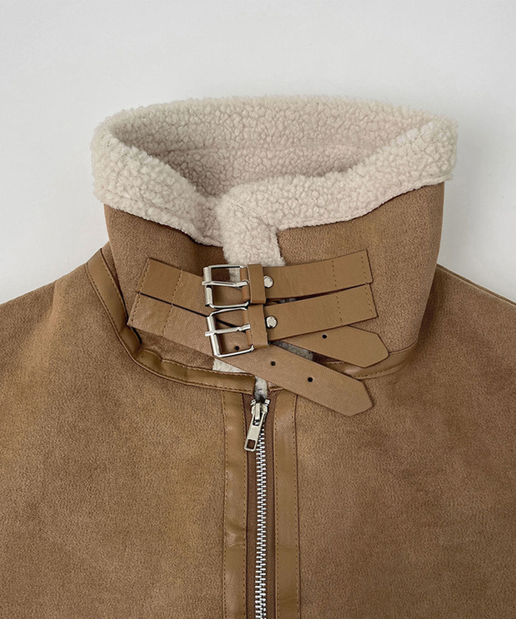 전체 양털기모 하이넥 버클 무스탕 조끼 베스트
