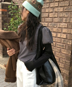 ナイトレザーショルダービッグバッグ BLACK