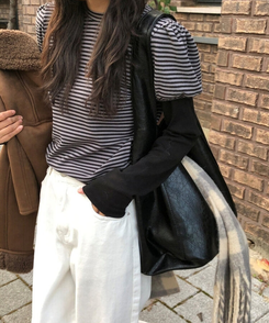 ナイトレザーショルダービッグバッグ BLACK