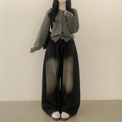 기본가디건 라운드 세미크롭 아방핏 니트가디건 다크그레이