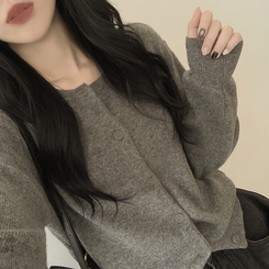 기본가디건 라운드 세미크롭 아방핏 니트가디건 다크그레이