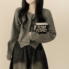 기본가디건 라운드 세미크롭 아방핏 니트가디건 다크그레이