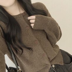 기본가디건 라운드 세미크롭 아방핏 니트가디건 브라운