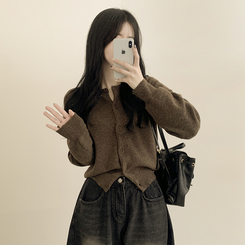 기본가디건 라운드 세미크롭 아방핏 니트가디건 브라운