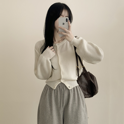 기본가디건 라운드 세미크롭 아방핏 니트가디건 아이보리