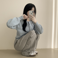 기본가디건 라운드 세미크롭 아방핏 니트가디건 스카이블루