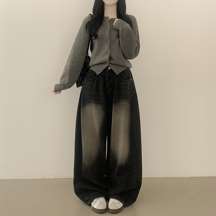 ラウンドセミクロップニットカーディガン(10color) DARK GRAY