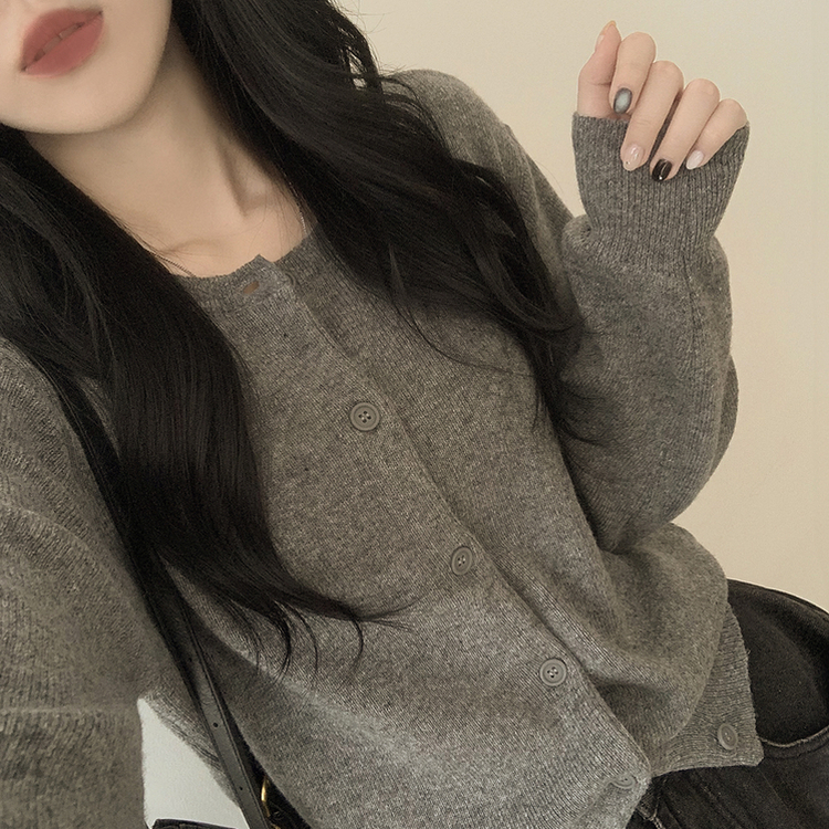 ラウンドセミクロップニットカーディガン(10color) DARK GRAY