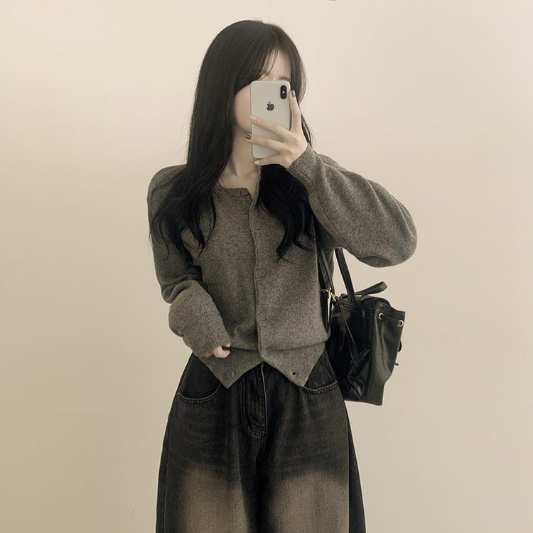 ラウンドセミクロップニットカーディガン(10color) DARK GRAY