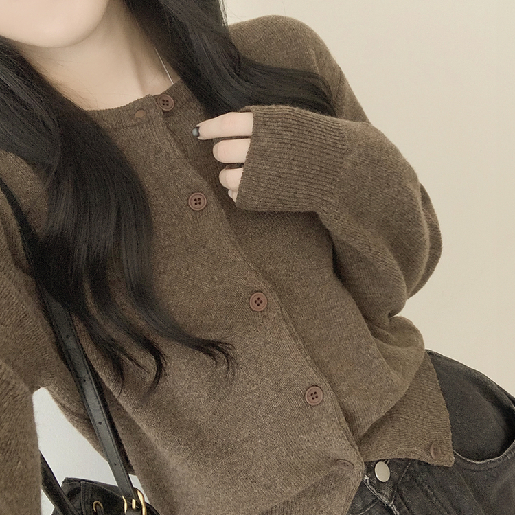 ラウンドセミクロップニットカーディガン(10color) BROWN