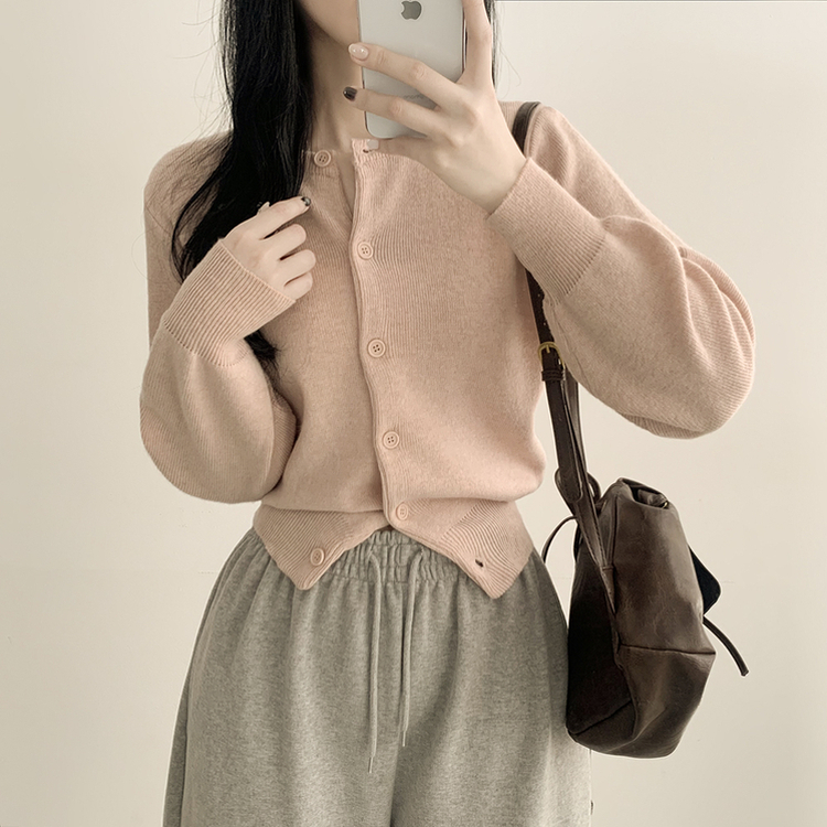 ラウンドセミクロップニットカーディガン(10color) INDIE PINK