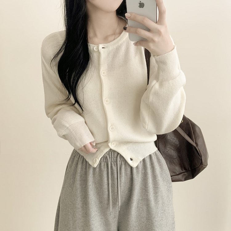 기본가디건 라운드 세미크롭 아방핏 니트가디건 아이보리