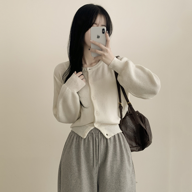 기본가디건 라운드 세미크롭 아방핏 니트가디건 아이보리