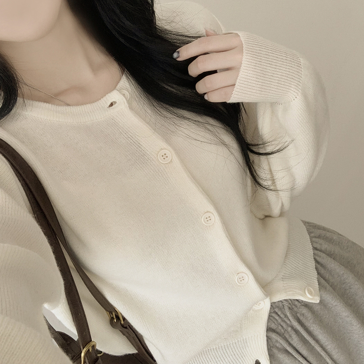 기본가디건 라운드 세미크롭 아방핏 니트가디건 아이보리