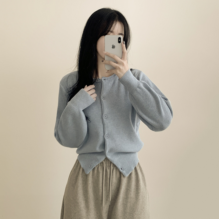 기본가디건 라운드 세미크롭 아방핏 니트가디건 스카이블루