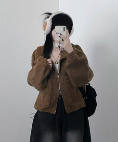 포켓양털뽀글이아방핏자켓점퍼 진베이지