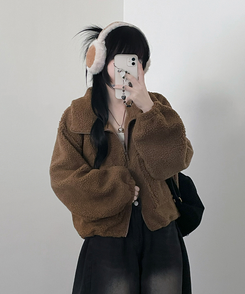 포켓양털뽀글이아방핏자켓점퍼 진베이지