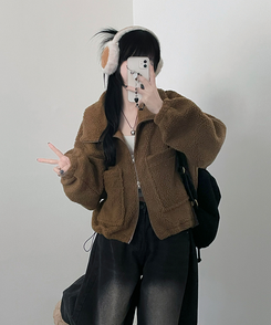 포켓양털뽀글이아방핏자켓점퍼 진베이지