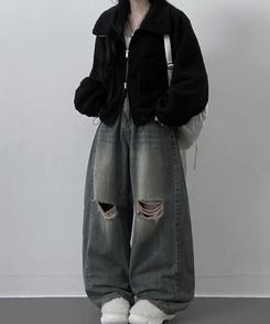 포켓양털뽀글이아방핏자켓점퍼 검정